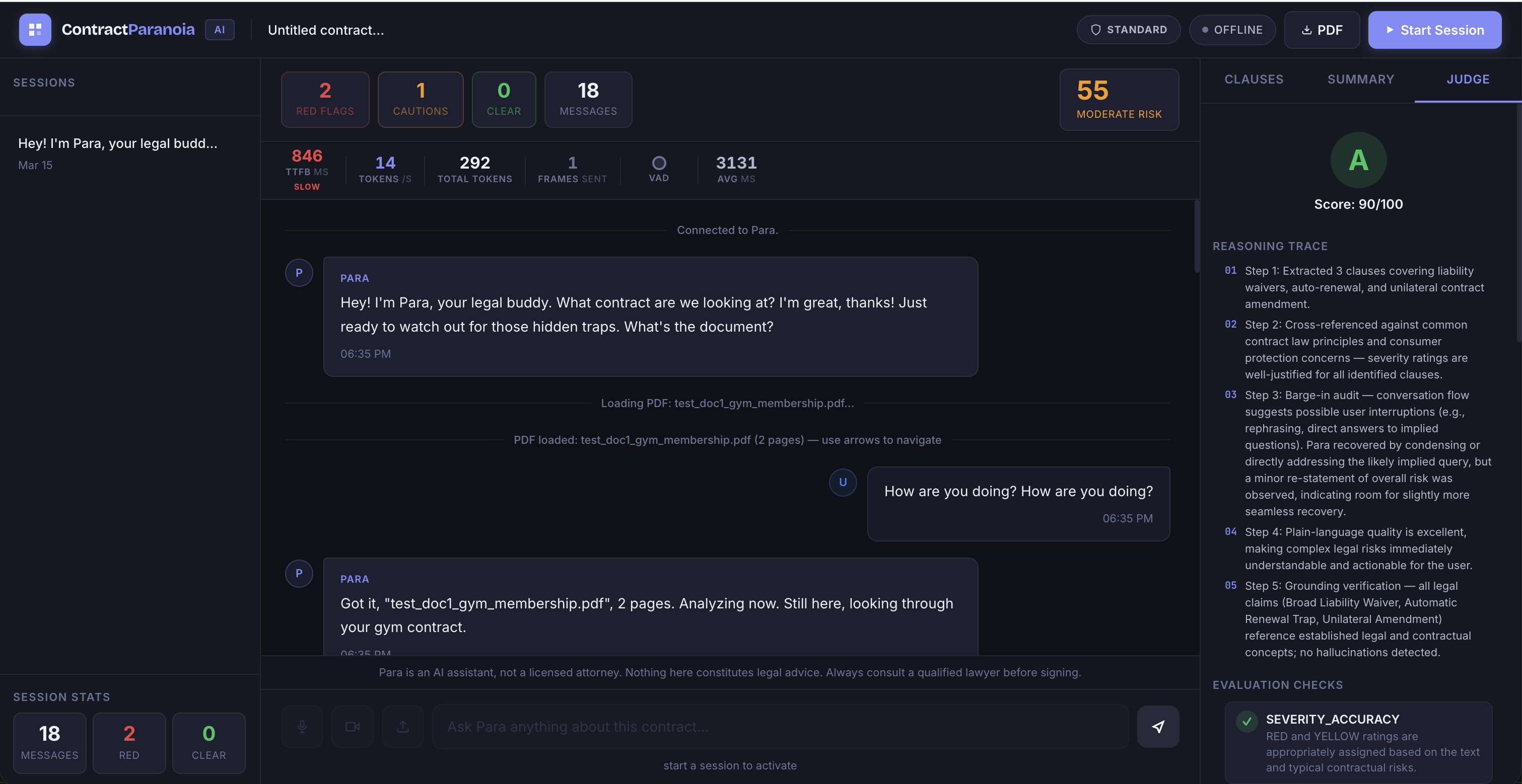 Live session with Judge Agent scoring